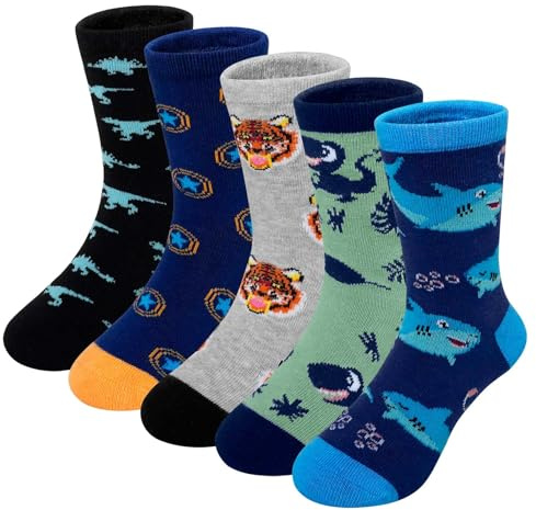 PUTUO Chaussette Enfant 27-30 Garçon: Socquettes en Coton Enfants Chaussettes Chaude Fantaisie Animaux Rigolotes 4-6 Ans 5 paires Multicolore