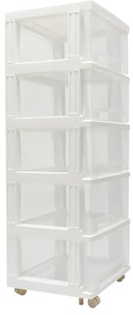 Cajón de plástico blanco con 5 cajones para día Torre Cajón de archivos, cajón para dormitorio, escuela, oficina, armario de cajones, organizador cosmético 40 x 33 x 98 cm