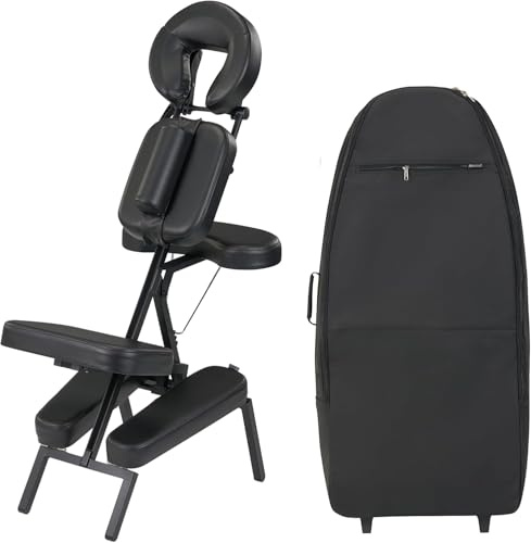 Master Massage Apollo Extra Large Portable Massage Chair-Lightweight Aluminum Tattoo Foldable-Sitting Posture Folding Massage Chair-with Larger Cushions and Wheels Bag-Black