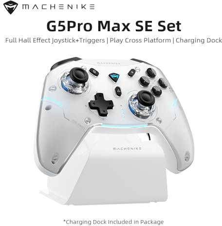 Machenike G5PROMAXSE Bluetooth Controller mit Ladestation, 1000Hz Hall Effect Joysticks & Trigger, Gaming Controller Wireless für PC/Switch/iOS/Android, 2 Rücktasten, Weiß