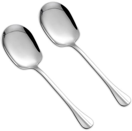 2 cucchiai da portata in acciaio inox, grandi, 25 cm, cucchiai da portata in acciaio inox, cucchiai da insalata, posate da portata, cucchiai lucidati per cucina, sala da pranzo, banchetti, Famili