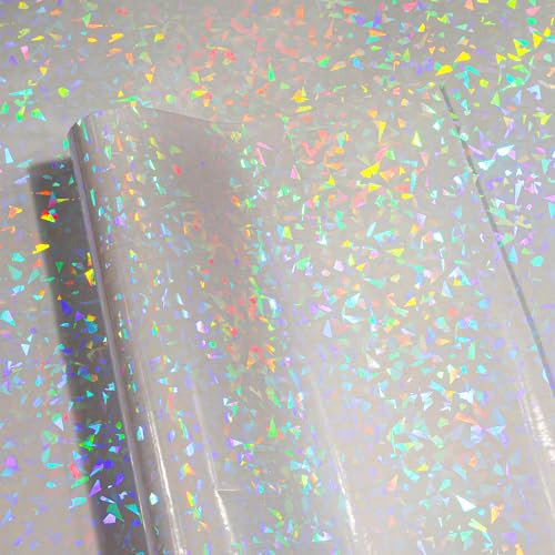 LACHEERY Carta Olografica Adesiva Effetto Vetro Infranto 40cm x 200cm Carta Adesiva Colorata Rotolo Lucido Vinile Olografico Permanente Impermeabile Glitter Decorativo per DIY Fotografia