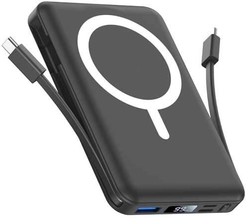 Vexnara per Magsafe Powerbank 10000mAh, Caricatore Portatile Magnetico Wireless 20W, Ricarica Rapida con Display LED e cavo di ricarica USB-Cper iPhone 17/16/15/14/13/12 Pro/Pro Max/Plus(Nero)