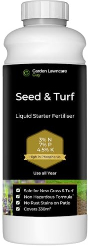Liquid Pre Seed & Turf Fertiliser - For Feeding New Grass and Turf - Non Hazardous Formula - Can Also Be Used on Existing Grass - 1 Litre covers 330m²