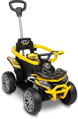 TOYZ – Voiture Electrique Enfants –Porteur Bebe - Type Quad avec Barre de Poussée, Sons, Lumières, Siège en Similicuir, Roues en Mousse EVA – Jouet Bebe et Jouet Enfant - Movix