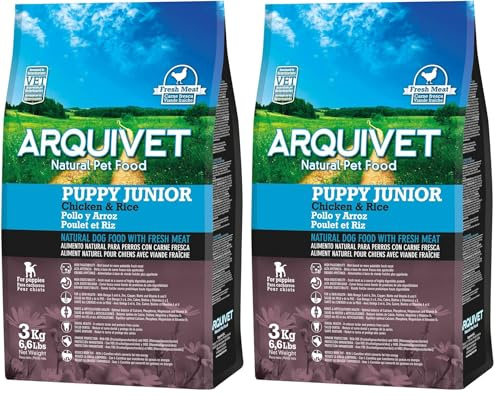ARQUIVET Puppy Junior - Croquettes pour Chiots - Poulet et Riz 3 kg - Aliments pour Chiens - Nourriture sèche pour Chiens (Lot de 2)