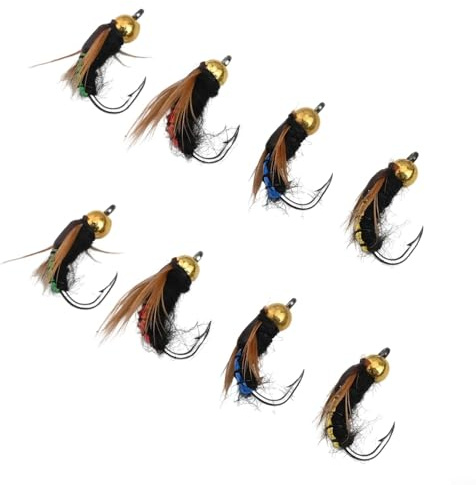 Feeshoppher Fly Fishing Lure Set 8 Pieces Stonefly Nymph Artificial Bait with High Carbon Steel Hooks for Trout Bass Grayling Steelhead Bluegill and Panfish Realistic Design Effective in