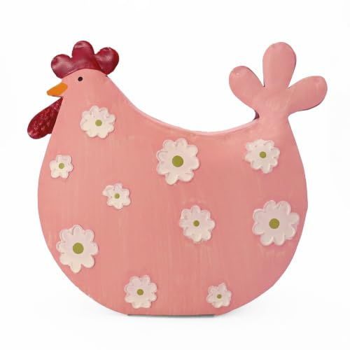 Logbuch-Verlag Gallina in metallo rosa con fiori sparsi 13,5 x 14,5 cm – Figura decorativa giocosa in metallo, decorazione primaverile e pasquale da appoggiare