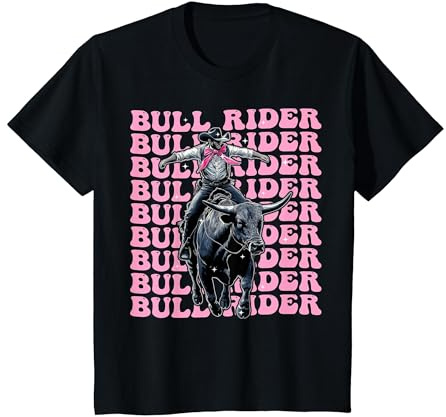 Bull Rider Bull Riding Coquette Bow Pink Ribbon T-Shirt, Youth, Black, 4T