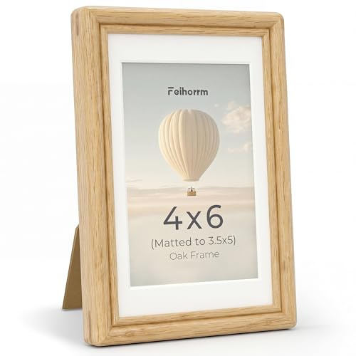 Feihorrm Photo Frame 6x4, Oak Picture Frame Fit 3x5 with Mat | Natural Solid Wood 4x6 Picture Frame with HD Tempered Glass, Handcrafted Wooden Photo Frame for Wall & Tabletop Display