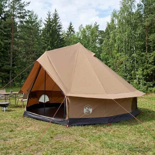 LoogCape Familjetält brun, 8 personer, polybomull, 410 x 410 x 248 cm med nätventilation, inklusive 13 spännlinor, 25 jordspikar, bärväska för camping