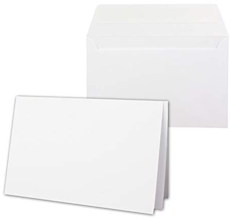 50x Kartenpaket DIN B6 Faltkarten Hochweiß/Kristallweiß - 11,5 x 17 cm - Umschlägen Weiss - Haftklebung - Einlegeblätter Weiss - NEUSER PAPIER
