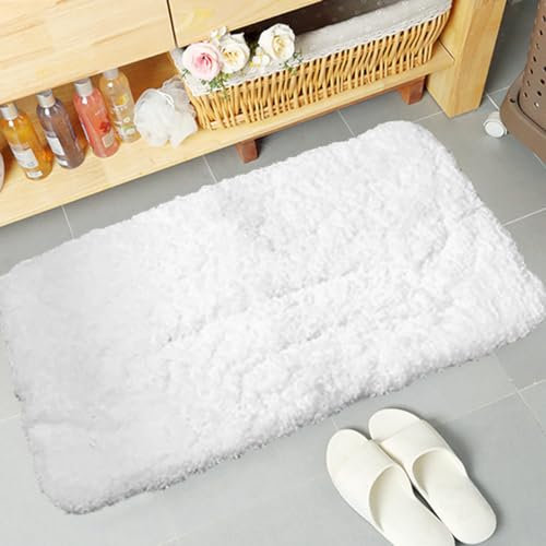 Sheepping Badezimmerteppich rutschfeste, 80 x 50 cm Badematte, Badvorleger, Saugfähige Duschvorleger, Waschbar Badteppich für Badezimmer Badewanne, Weiß