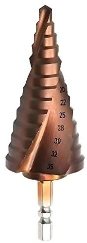 Meichoon Large Broca Escalonada 6-35mm HSS M35 Cobalto Broca Conica, Mango Hexagonal Ranura en Espiral Perforadora de Taladrao Cutting Enlarge Stainless Steel Quenching Steel Plate PCV Sheet DC1605