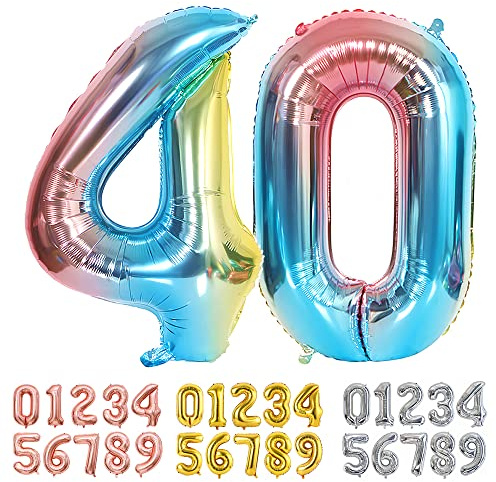 Ponmoo Foil Balloon Number 40 Gradient Blue, Giant Numbers 0 1 2 3 4 5 6 7 8 9 10-19 20-29 30-39 40-49 50-60-70-80-90-100, Large Balloons for Wedding Anniversary Birthday Party Decoration