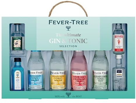 The Ultimate Gin & Tonic Gift Pack contains 4 x Fever Tree Tonic Mixers and 4 x 5cl Gins that include Sipsmith, Bombay Sapphire, Beefeater and Martin Miller. By Blue Tree Gifts.