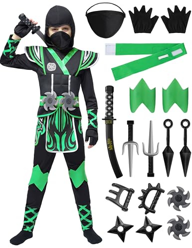 Spooktacular Creations Costume de ninja vert pour garçons, déguisement d'Halloween et jeu de rôle, fêtes à thème ninja (Small (5-7 yrs))