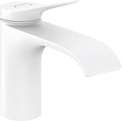 hansgrohe Waschtischarmatur Vivenis, Wasserhahn Bad mit Auslauf Höhe 80 mm, mit Zugstange, Badarmatur wassersparend, Mattweiß