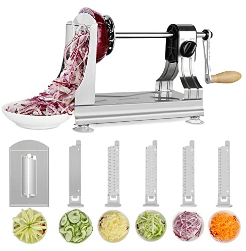 UPXNBOR 6-Blade Stainless Steel Vegetable Spiralizer Spiral Slicer Turning Slicer Easy to Clean Zucchini Veggie Pasta Spaghetti Noodle Maker for Salad/Low Carb/Paleo/Vegan, 4 Suction Base For Non Slip