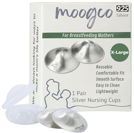 The Original Silver Nursing Cups - Silver Nipple Shields - Silver Cups Breastfeeding for Nursing Newborn - Protect and Soothe Your Nursing Nipples (925k X-Large)