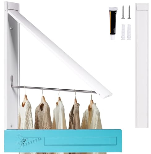 Ithywat Retractable Clothes Drying Rack，Space Saver Wall Mounted Folding Hanger for Laundry Room, Closet Storage Organization, Easy Installation Aluminum Dryer White
