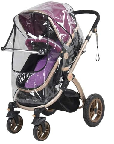Baby Stroller Rain Cover, Universal Pram Rain Cover for Pushchair Stroller Baby Travel Weather Shield for Rainproof Dustproof Windproof with Zip for Most Strollers (Transparent)