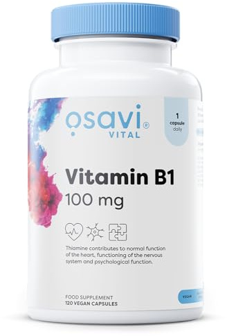 Osavi Vitamin B1 100mg – 120 Vegan Capsules | Stable Thiamine Mononitrate for Energy Metabolism, Nervous System, Psychological Function, and Heart Health | High Potency 100mg per Capsule