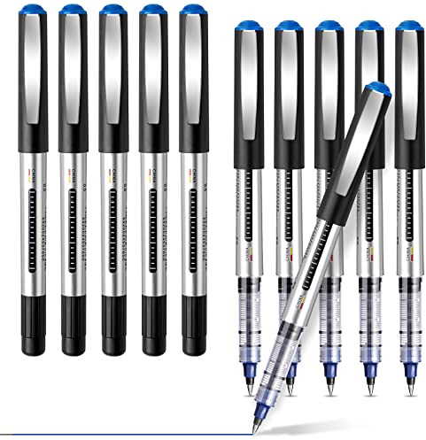 10 Pièces Stylos Gel Roller à Séchage Rapide, 0.5mm, Pour L'École, Le Travail, La Maison et Le Bureau (Bleu)