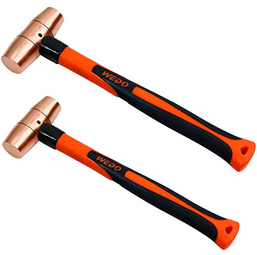 WEDO 2PCS Copper Hammer Set,1-1/2lb&2lb,Sledge Hammer Kit,Solid Copper Mallet Hammer,Fiberglass Hammer Handle,Die-Forged, Corrosion Resistant, DIN Standard