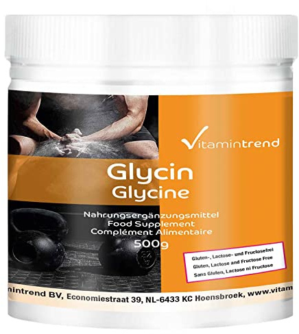 Vitamintrend Glycinpulver 500 g, proteinogen aminosyra, kosttillskott veganskt utan magnesiumstearat, tillverkat i Tyskland