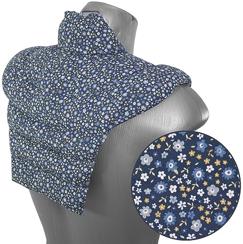 Nackenhörnchen HWS - Nacken + Schultern + Rücken - Bio Stoff Blümchen-blau - Rapssamenkissen - Nackenkissen Wärmekissen - Nacken-Wärmekissen für Mikrowelle und Backofen