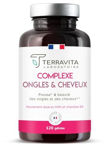 BIOTINE | Zinc + Sélénium + MSM | Pousse des Cheveux et des Ongles | Formule Exclusive avec Vitamines, Plantes et Précurseurs de Collagène | 120 Gélules sans Excipients | Made in France | Terravita