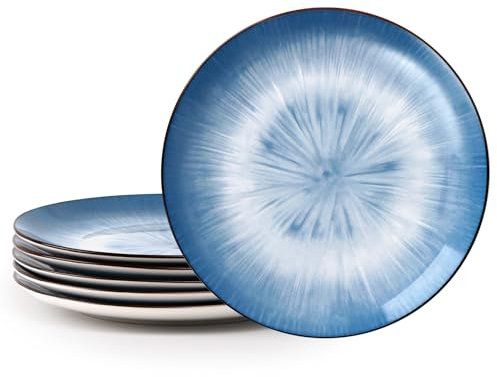 NUTRIUPS 6er Set Speiseteller, 26.5cm Teller Set 6 Personen, 10.5'' Speiseteller Porzellan, Mikrowellen & Spülmaschinenfest (Blau)