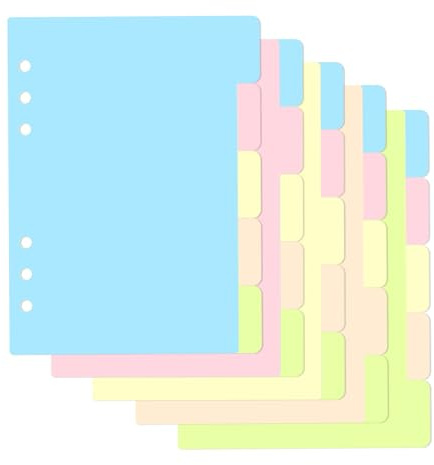 Burkfeeg 25 Hojas/5 Juegos de Separadores Archivador A5, 6 Agujeros, 5 Colores, Para Carpetas y Cuadernos (21 x 14 Cm)
