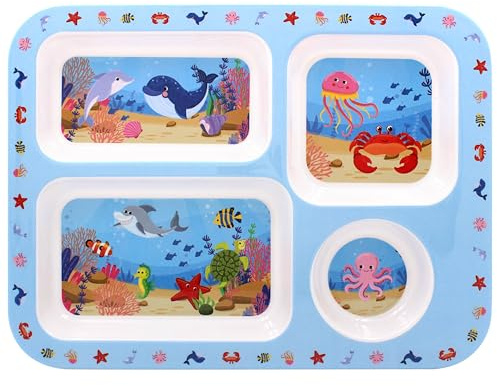 Lesser & Pavey Sea Life Blue Mealtime Divided Plate | Divided kids plate, sea life design