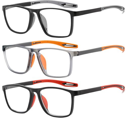 Fsread 3 Pack Reading Glasses Men Sporty Blue Light Blocking Comfortable and Flexible Lightweight Readers +2.5