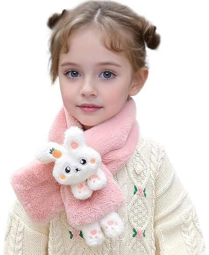 LIYAZHIL Kids Scarf for Girls Cute Rabbit Warm Scarf Cartoon Faux Plush Cross Collar Fluffy Neck Warmer for Girls