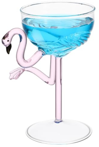 Ciieeo Flamingo Wine Glass 6.5 Inch Decorative Cocktail Goblet Clear Glass Barware for Wedding Party Christmas Summer Gatherings