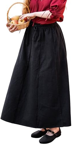 Leonardo Carbone® Damkjol smilla | elastisk midja | flytande snitt | karneval, halloween, cosplay, LARP, medeltida kjol, kostym, plagg | 100 % bomull, svart, XXL