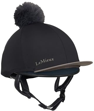 LeMieux Classique Pom Hat Silk - Detachable Faux Fur Pom Pom - Four Way Stretch To Fit Most Equestrian Riding Helmets - Black