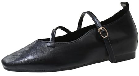 OBiQuzz Mary Jane Ballerines pour femme Mocassins plats Chaussures pour femme élégantes et confortables Chaussures de ballerine en cuir synthétique Ballerine à lanières Slip On Chaussures basses