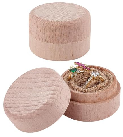 HOBBIESAY 2Pcs Boîte à Bagues en Bois Boîte de Rangement Ronde et Plate Bagues de Fiançailles Boîtes à Bijoux Péruviennes pour Proposition de rangement des bijoux de mariage
