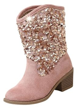 Generisch Bottes de cowboy neige scintillantes pour fille - Talon pointu - Mid mollet - Fermeture éclair - Pour anniversaire - Bottes d'hiver imperméables - Pointure 35, rouge, 34 EU