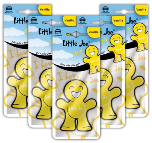 Little Joe Paper Car Air Freshener, 30-Day Long-Lasting Fragrance, Hanging Scented Novelty Freshener for Car Interior Home Boat Caravan - 5 Pack of Vanilla (Yellow)
