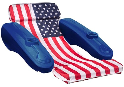 XtremepowerUS Floating Chaise Pool Lounger USA Patriotic Padded Large for Adults Headrest, Backrest, Footrest & Cupholder (American Flag)
