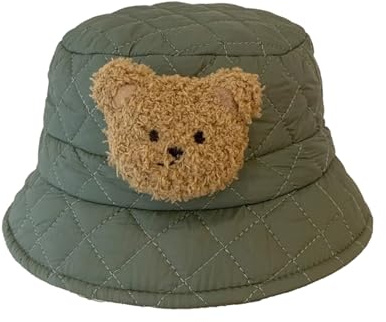 Storage Bag Cappello da pescatore invernale per bambini, cappello a tesa larga con motivo a orso, cappello da viaggio per esterni, cappello da sole per bambini e bambini Panama, Verde, Taglia unica