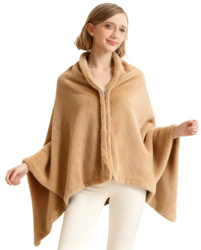 ZCJ Poncho de invierno para mujer, capa gruesa de forro polar con cremallera como manta acogedora y chaqueta de cama cálida para oficina, viaje, sofá, 80