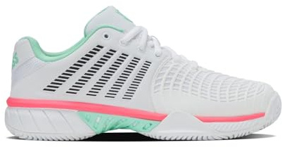 K-Swiss Tennis Women's Express Light 3 Clay Tennis Shoes, White/Neon Mint/Neon Pastel Pi, 6