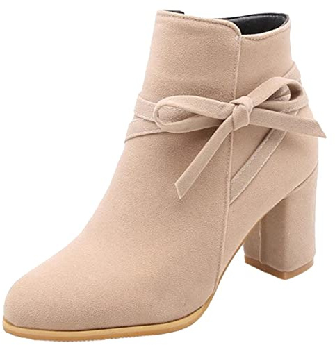 Onewus Stivaletti da donna con tacco a blocco | tacco a blocco da 7 cm; punta a punta; effetto pelle scamosciata; soletta imbottita; autunno/inverno