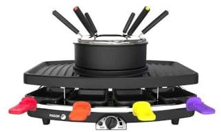 FAGOR FG816 Appareil combiné 3 en 1 raclette + fondue + grill - 1100W - capacité 1,5L - 8 poelons + 6 pics a fondue